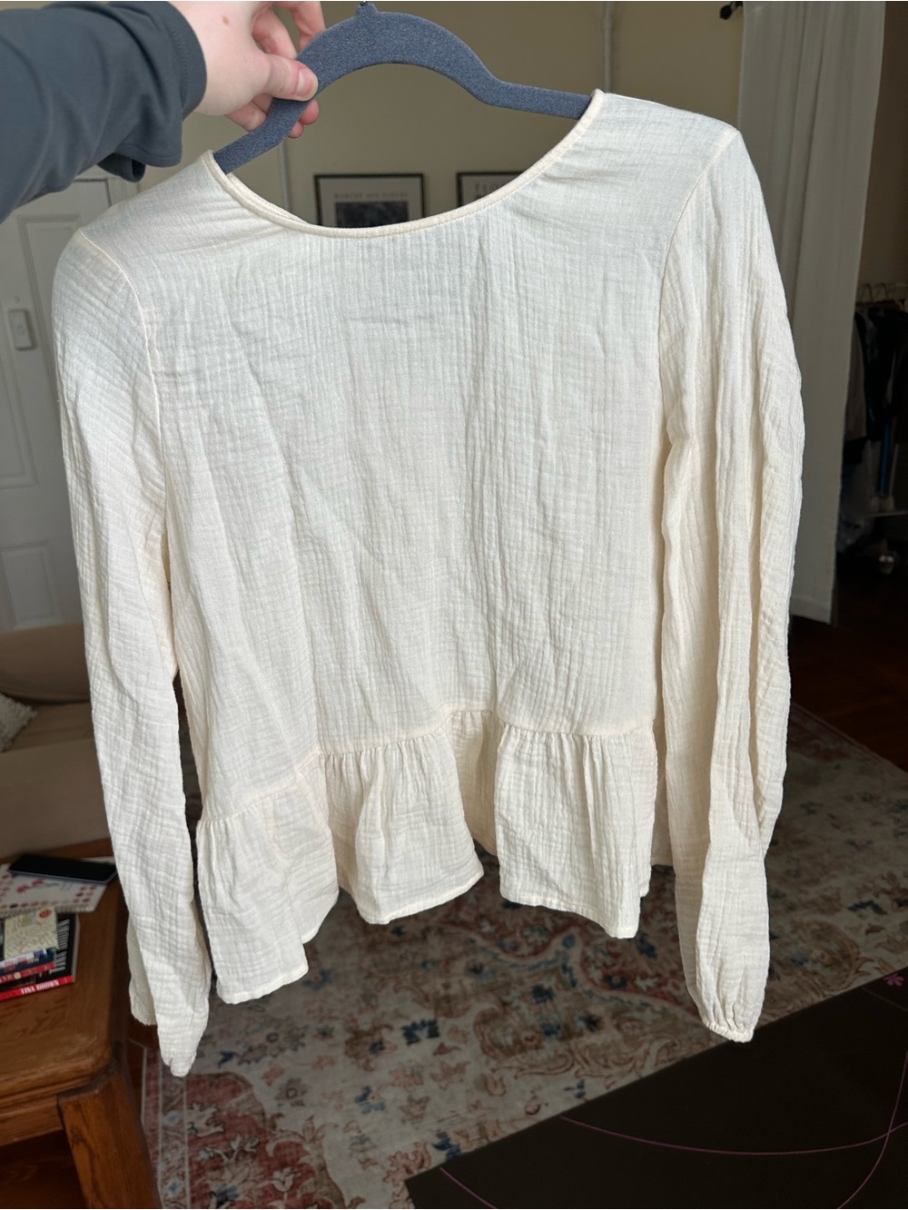 Copper Key Cream Long-Sleeve Peplum Blouse